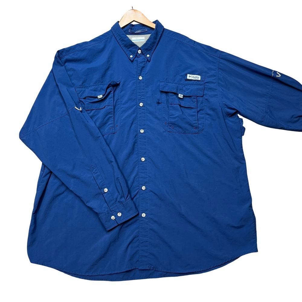 Columbia PFG Bahama II Fishing Shirt Men 3XT Blue Long Sleeve Vented Performance